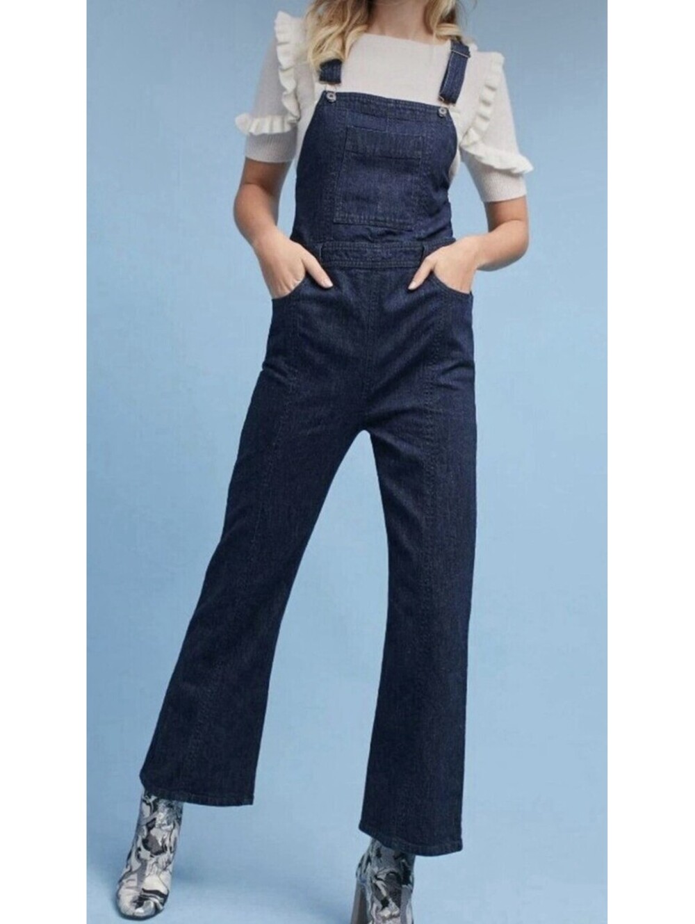 Anthropologie Pilcro and the Letterpress Adi Denim dark  Flare Overalls Sz 29